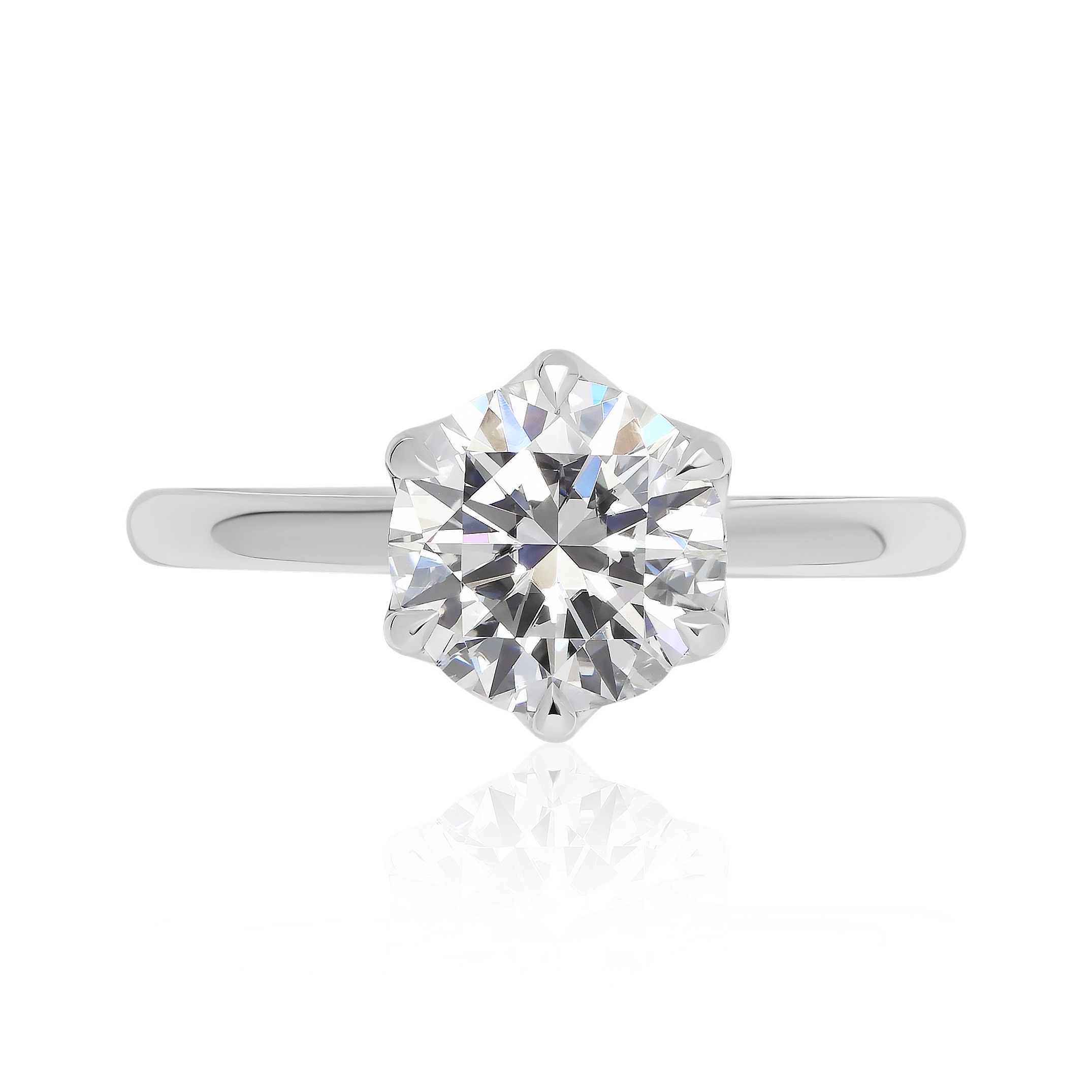 Bague diamant Éclosion en or blanc 18k à six griffes au style végétal