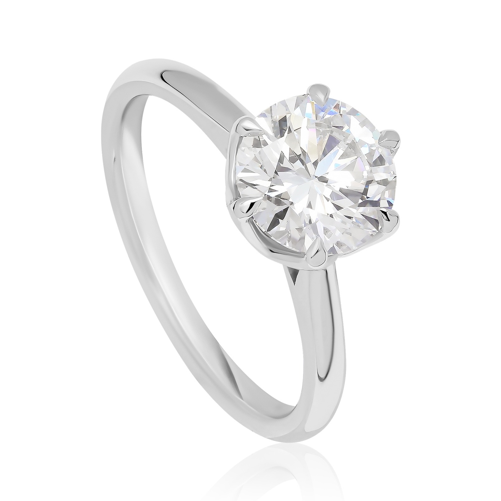 Bague diamant Éclosion en or blanc 18k à six griffes au style végétal