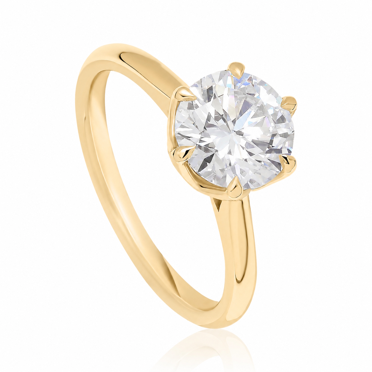 Bague diamant Éclosion en or jaune 18k à six griffes au style végétal