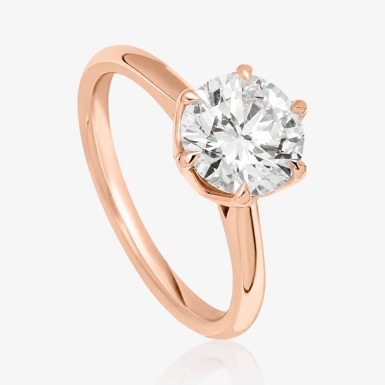 Bague diamant Éclosion en or rose 18k à six griffes au style végétal