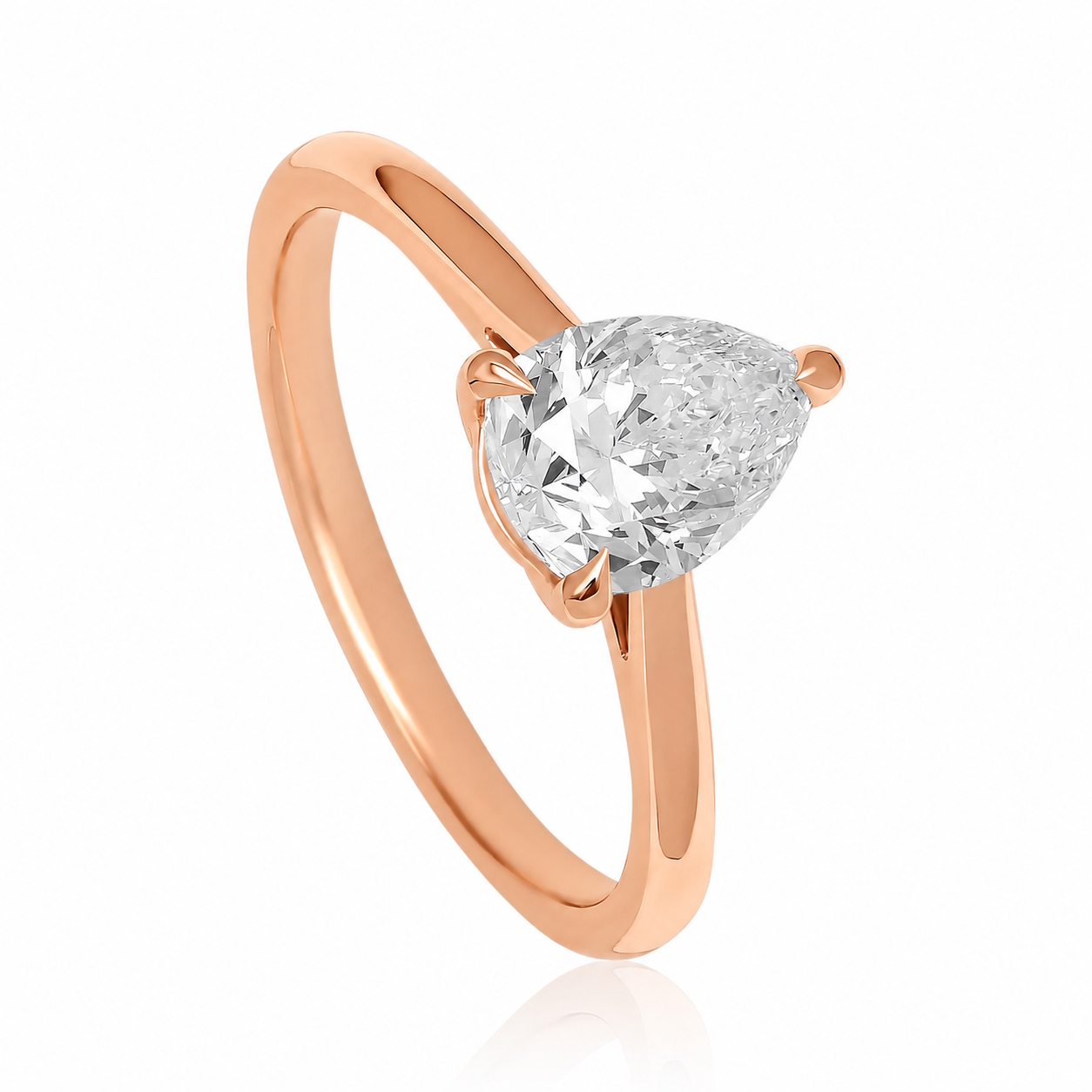 Bague diamant taille poire Boréale en or rose 18k à cathédrale