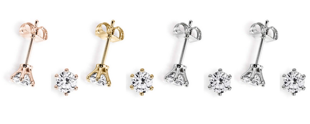 Puces d’oreilles en diamant et or (rose, jaune et blanc) ou platine