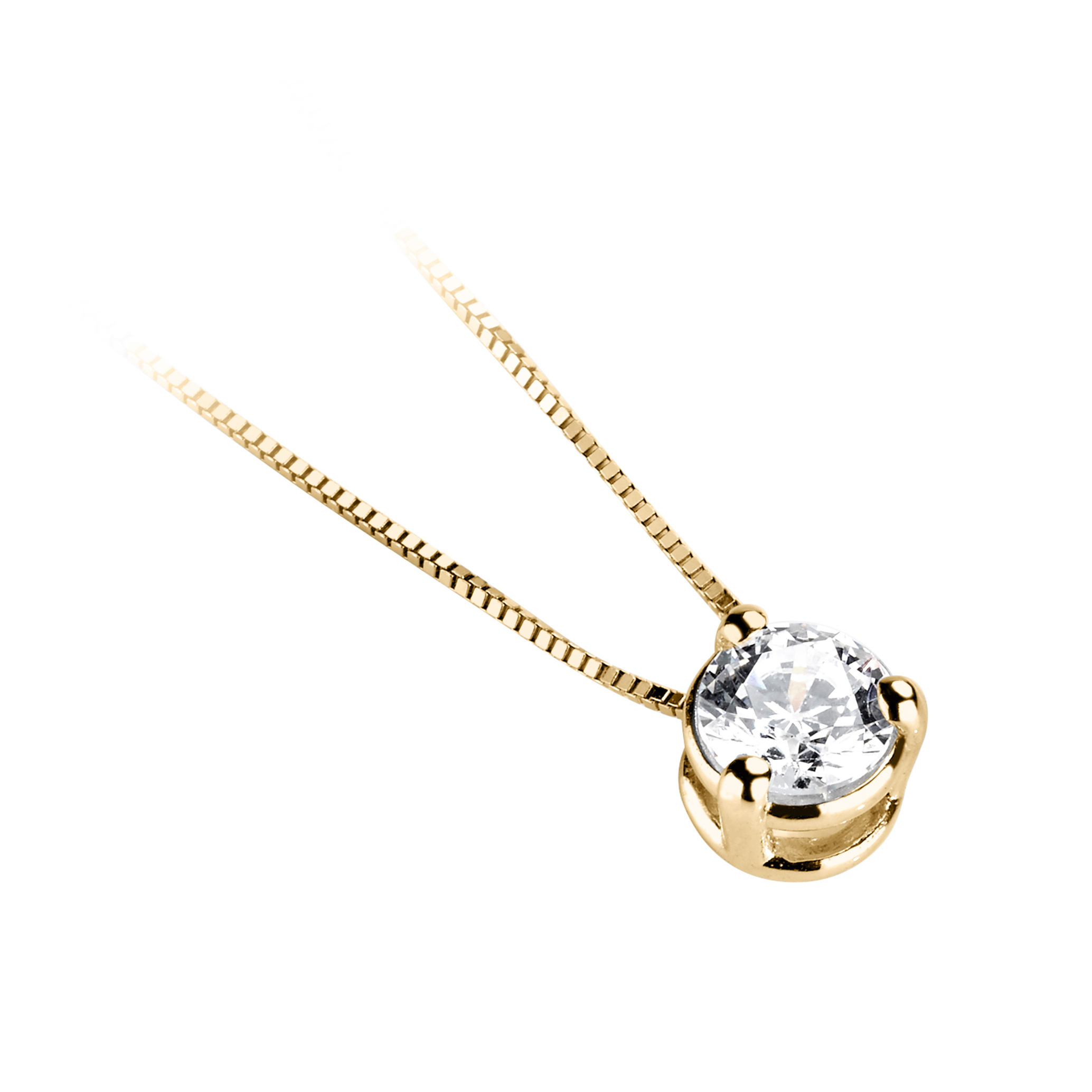 Pendentif diamant Eclatant en or jaune 18k trois griffes, chaîne en or incluse