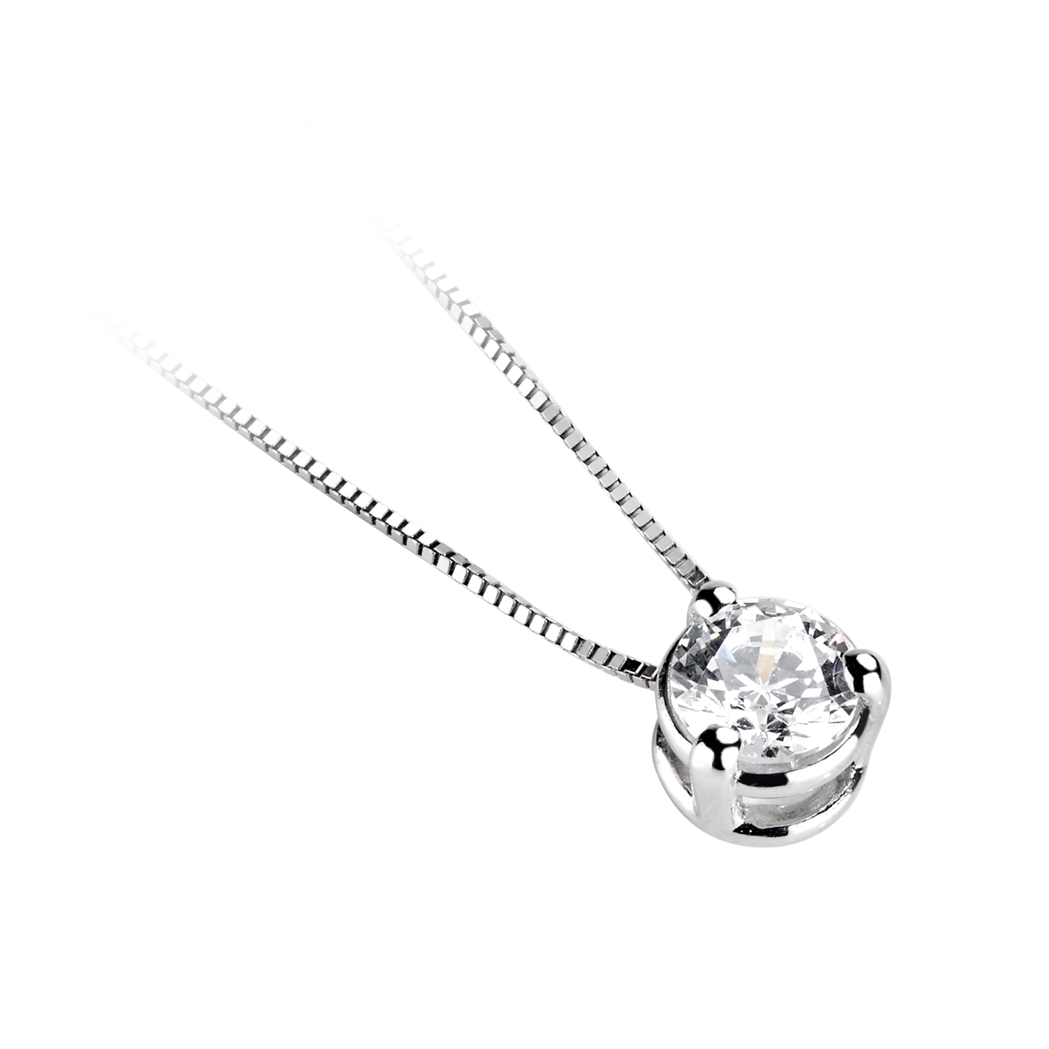 Pendentif diamant Eclatant en platine trois griffes, chaîne en or incluse