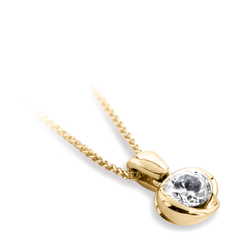 Pendentif diamant Exquis en or jaune 18k serti semi-clos, chaîne en or incluse