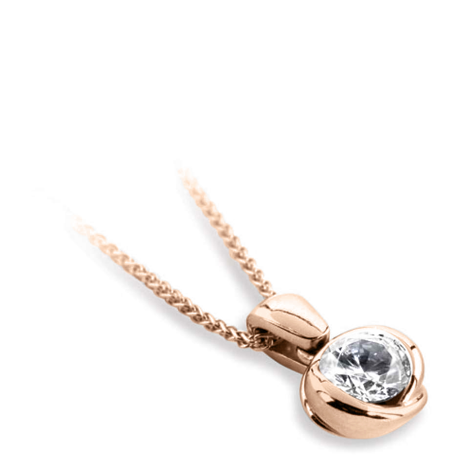 Pendentif diamant Exquis en or rose 18k serti semi-clos, chaîne en or incluse