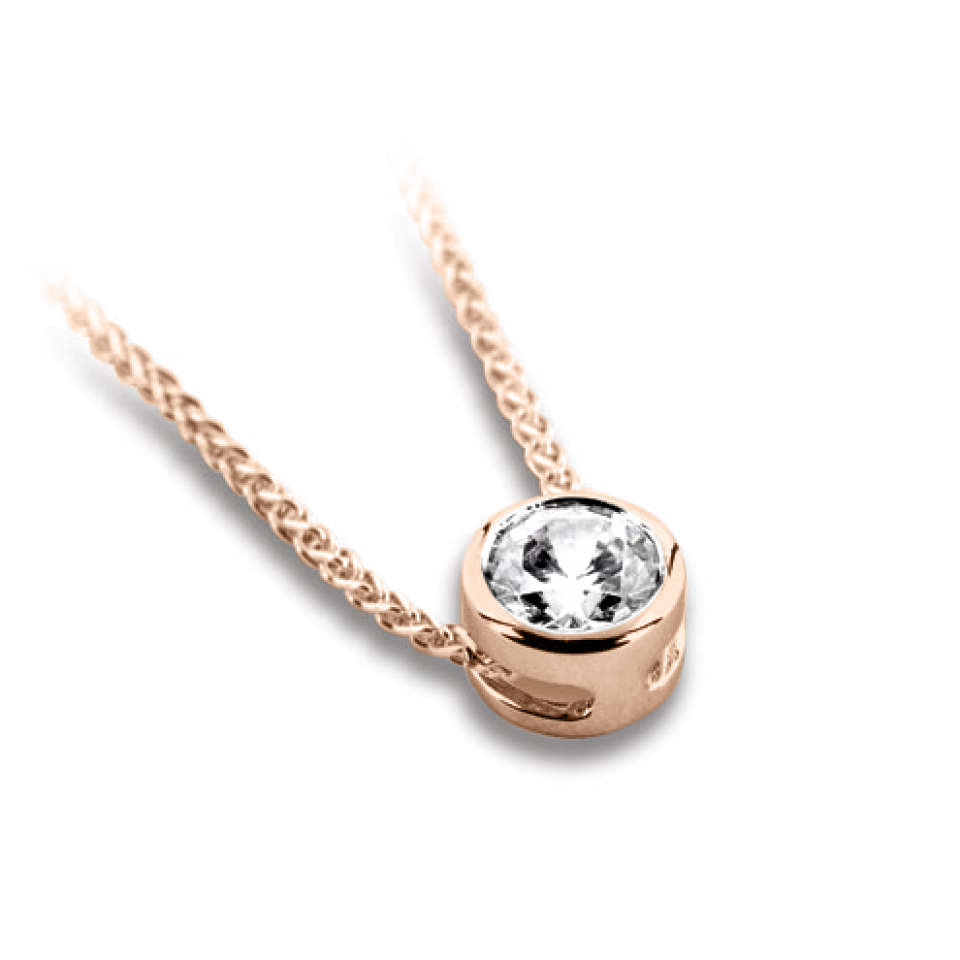 Pendentif diamant Pure en or rose 18k serti clos sans bélière, chaîne en or incluse
