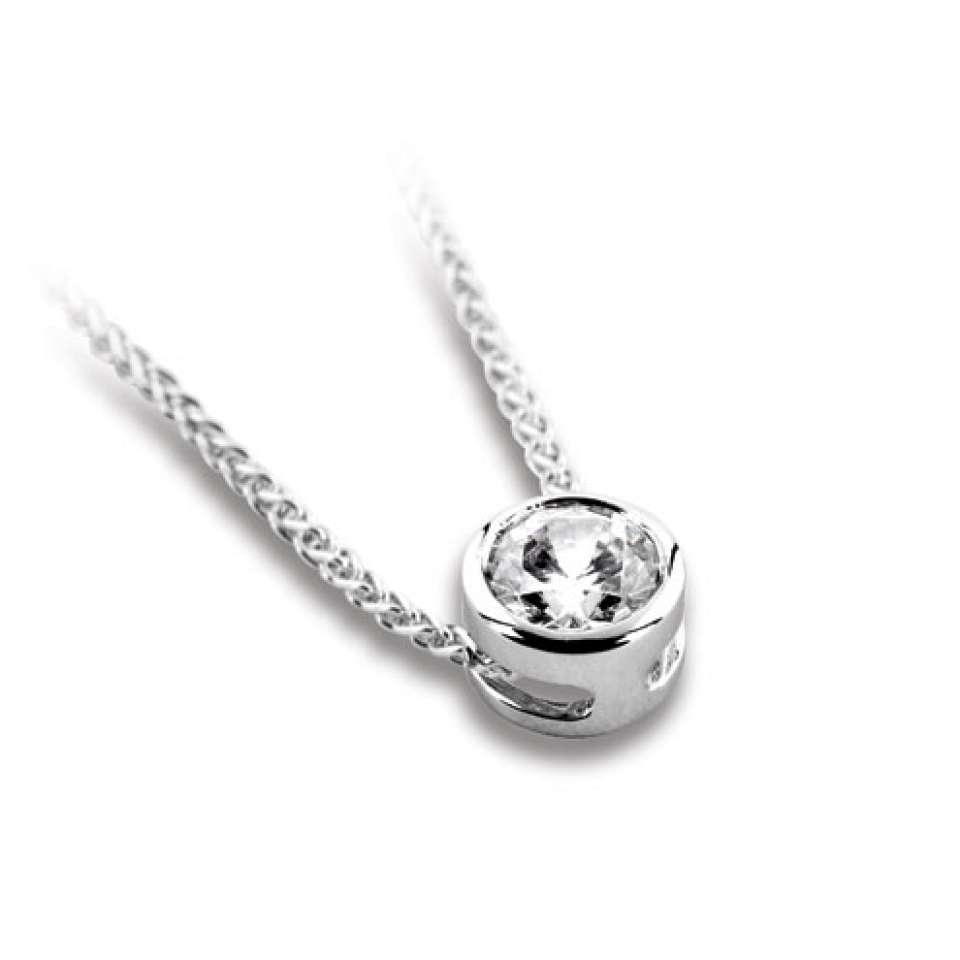 Pendentif diamant Pure en platine serti clos sans bélière, chaîne en or incluse