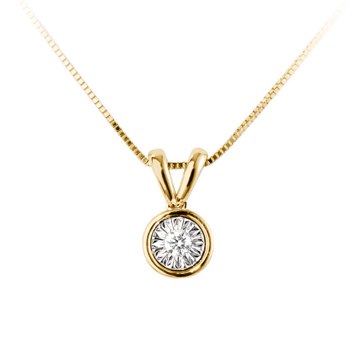 Pendentif diamant Scintillant en or jaune 18k serti clos, chaîne en or incluse