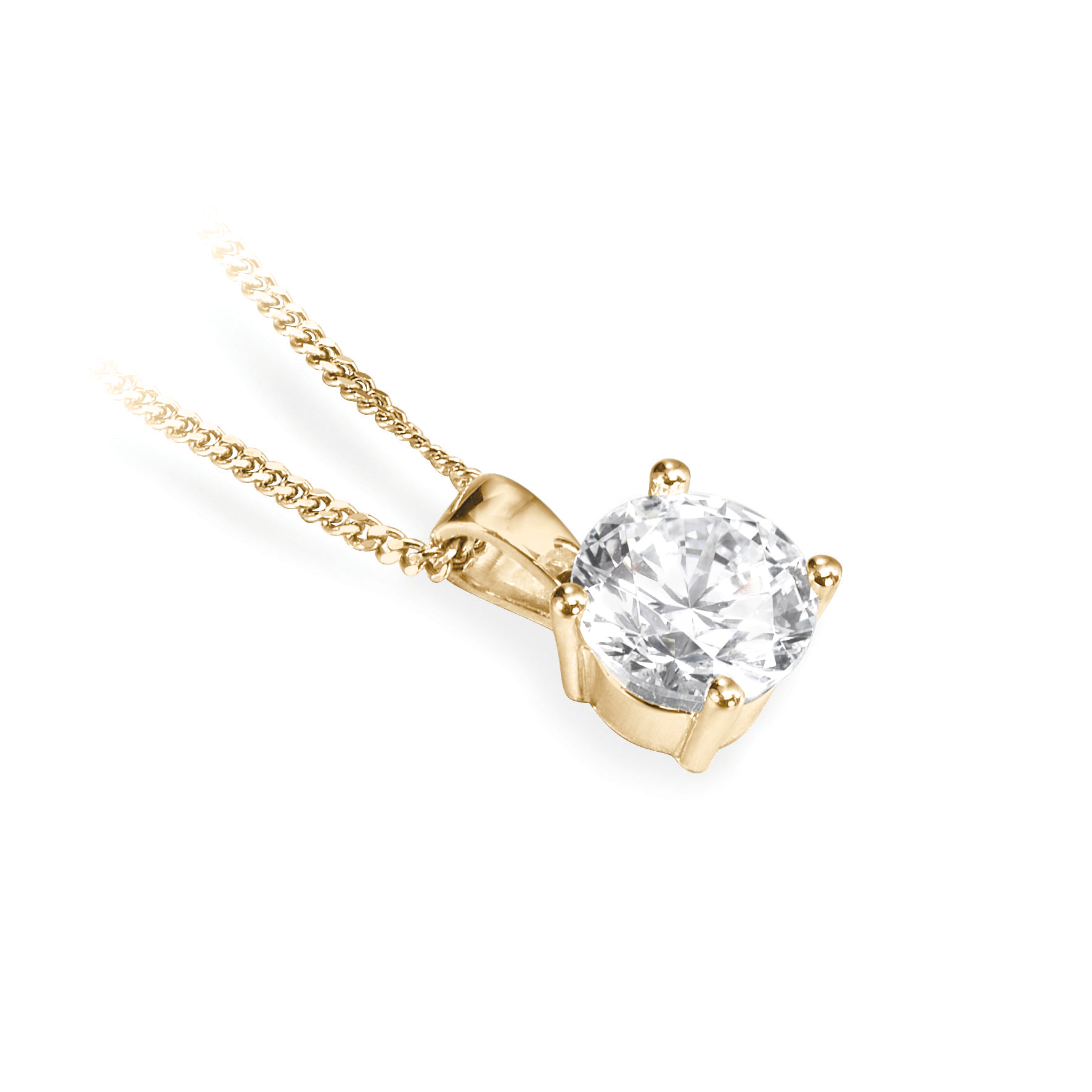 Pendentif diamant solitaire Brillant en or jaune 18k, chaîne en or incluse