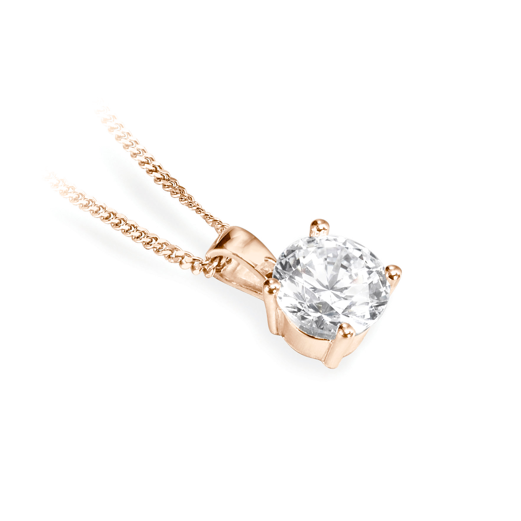 Pendentif diamant solitaire Brillant en or rose 18k, chaîne en or incluse