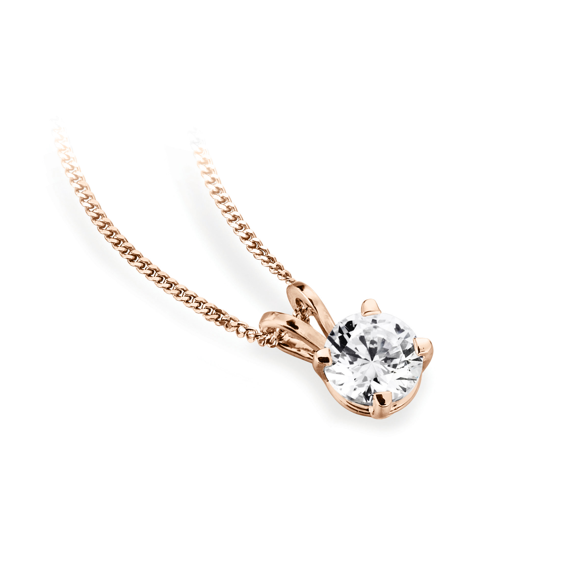 Pendentif diamant solitaire Ravissant en or rose 18k, chaîne en or incluse