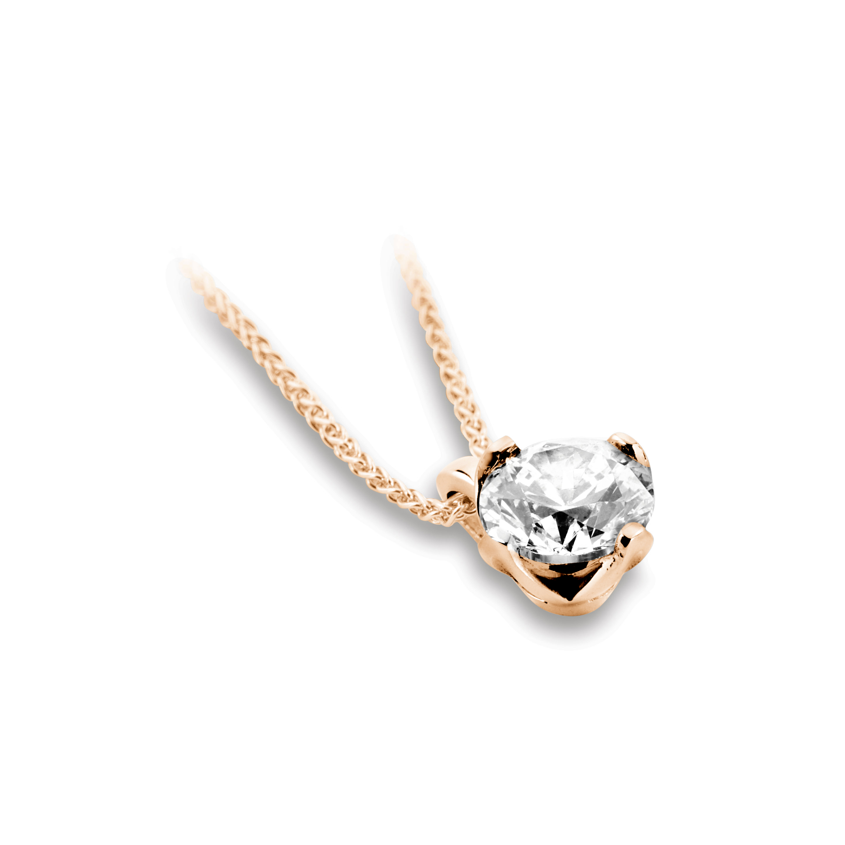 Pendentif diamant solitaire Sublime en or rose 18k, chaîne en or incluse