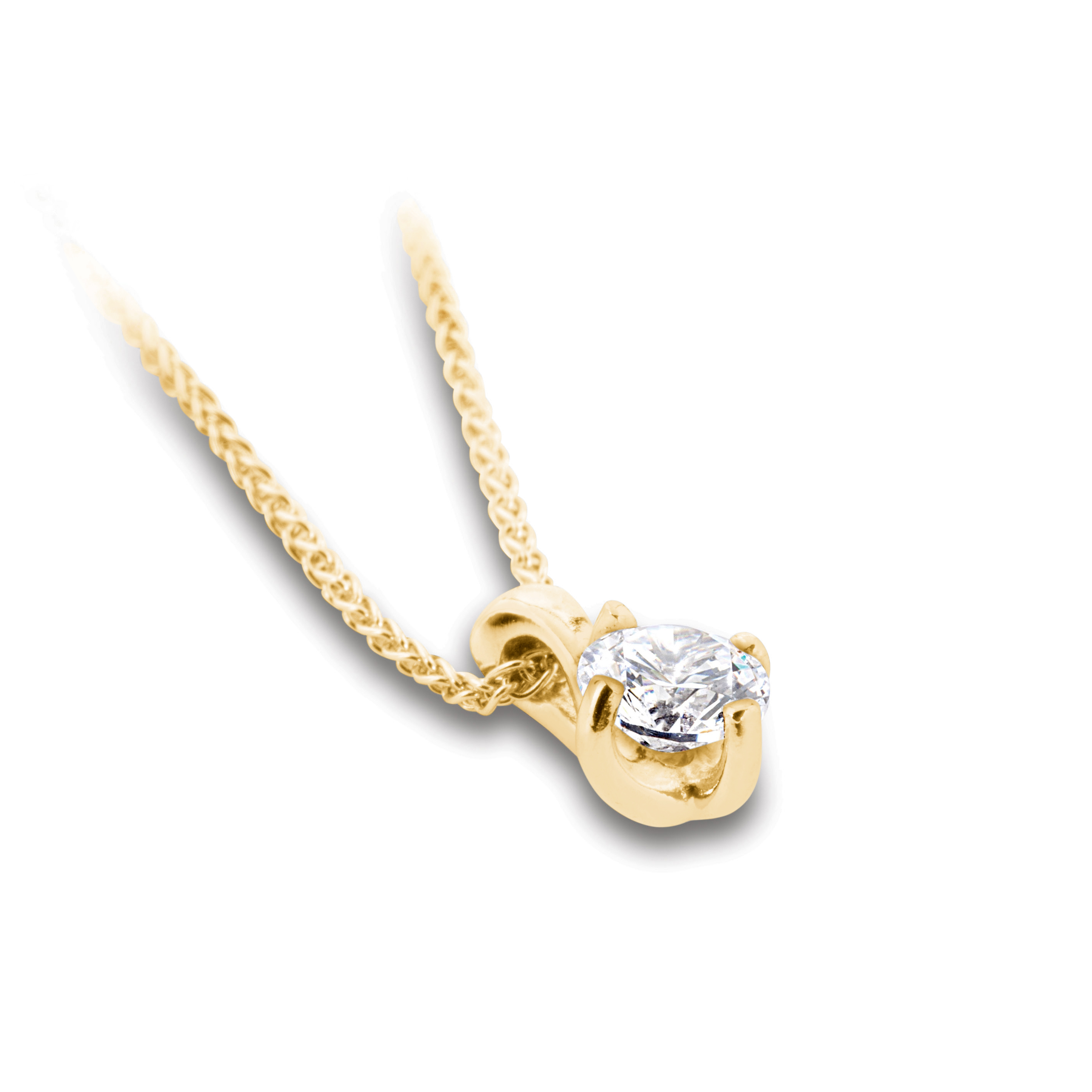 Pendentif diamant solitaire Classique en or jaune 18k, chaîne en or incluse