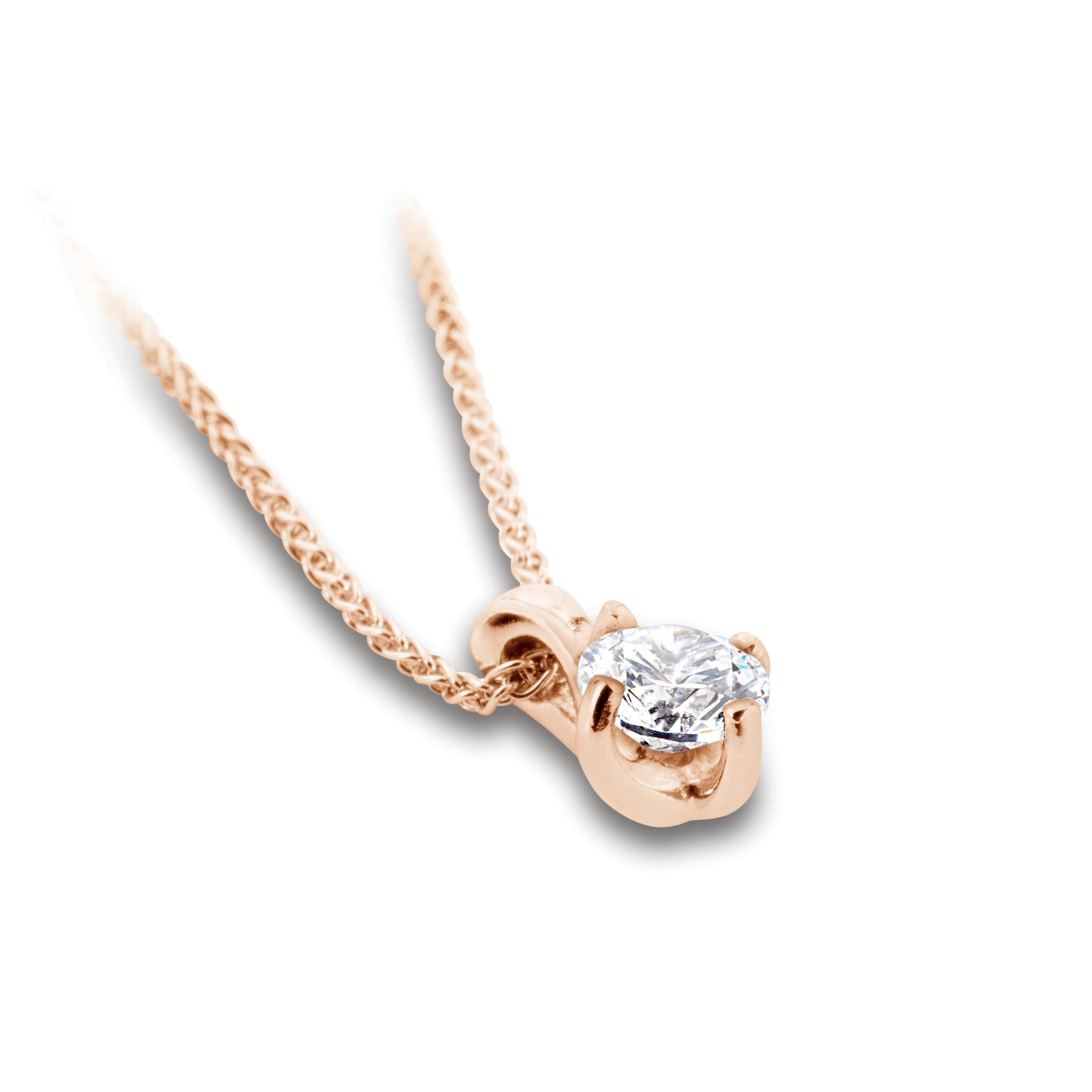 Pendentif diamant solitaire Classique en or rose 18k, chaîne en or incluse