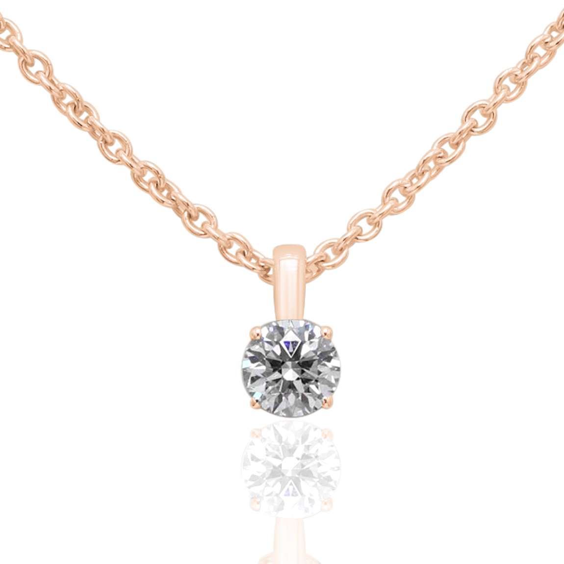 Pendentif diamant solitaire Poétique en or rose 18k, chaîne en or incluse