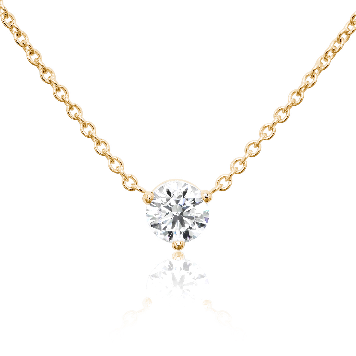 Pendentif diamant solitaire Séduisante à 3 griffes en or jaune 18k, chaîne en or incluse