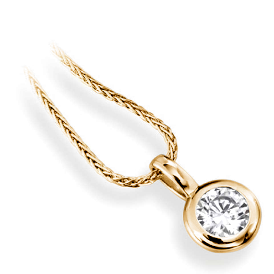 Pendentif diamant Subtil en or jaune 18k serti clos, chaîne en or incluse