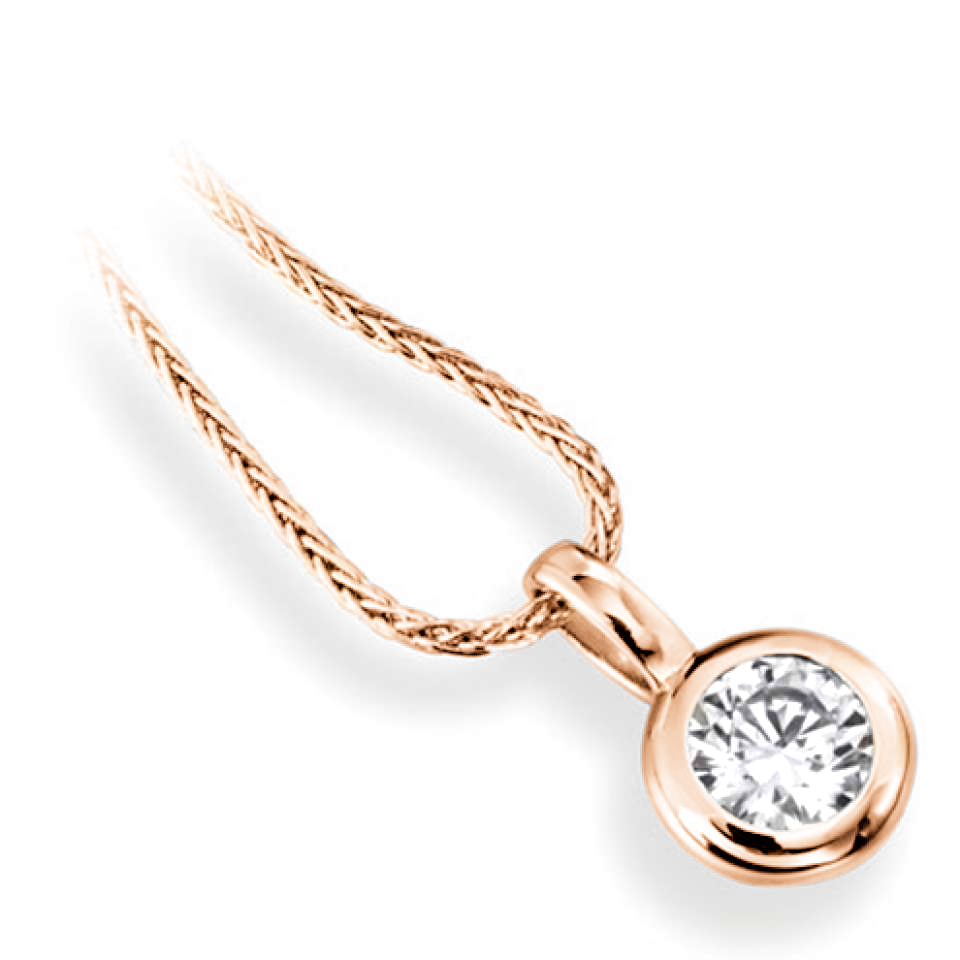 Pendentif diamant Subtil en or rose 18k serti clos, chaîne en or incluse