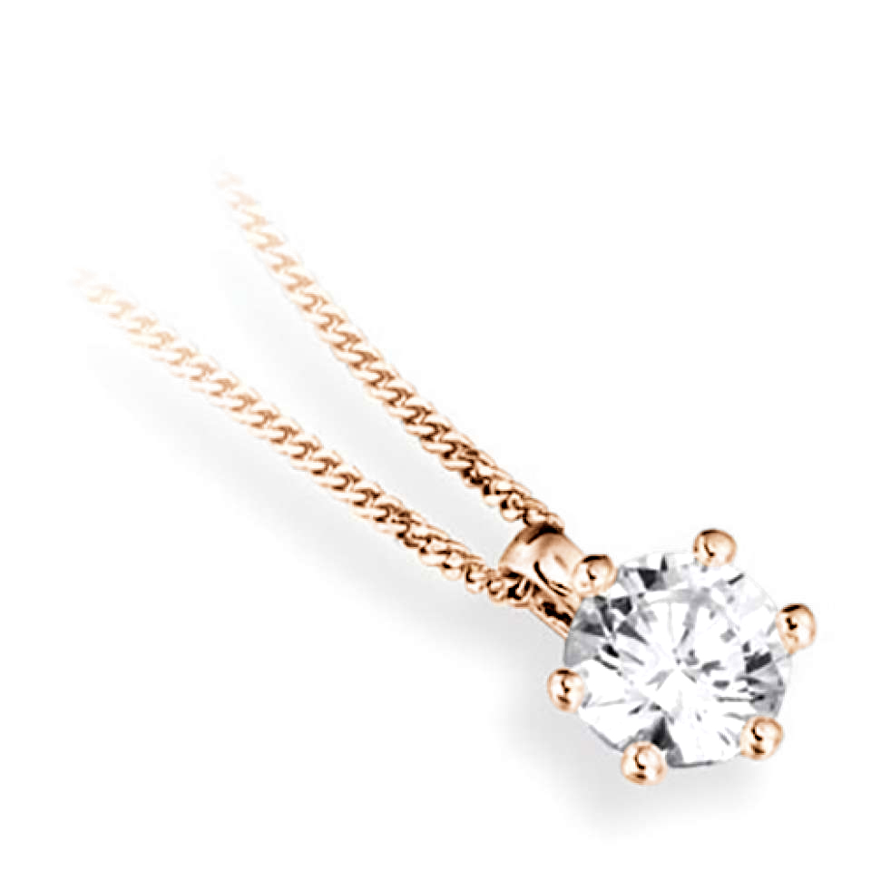 Pendentif diamant Superbe en or rose 18k six griffes, chaîne en or incluse